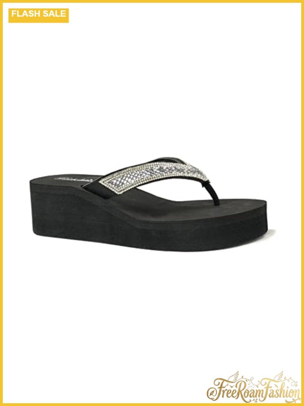 Rhinestone Wedge Thong Sandals Platform T-Strap Lightweight EVA
